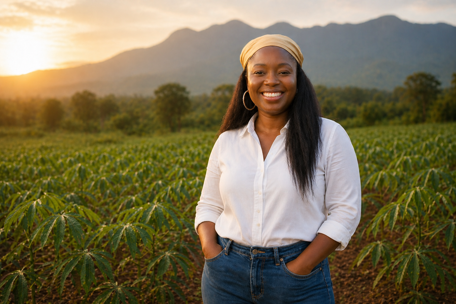 Toyin Kolawole, founder of Kabod, in a cassava field